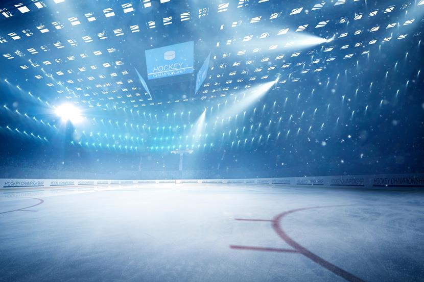 hockey rink with lights above it