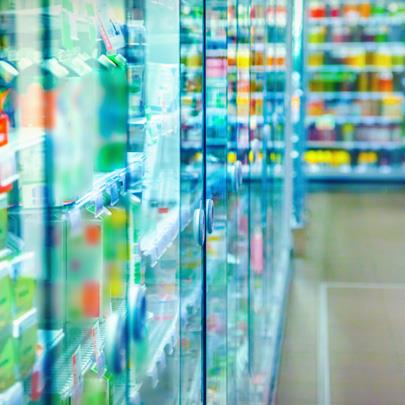 Refrigerated isle in a grocery store