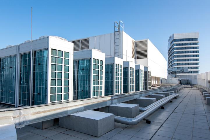 Rooftop lined with ac units