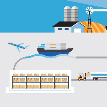 Drawing of a ship, building, and shelves